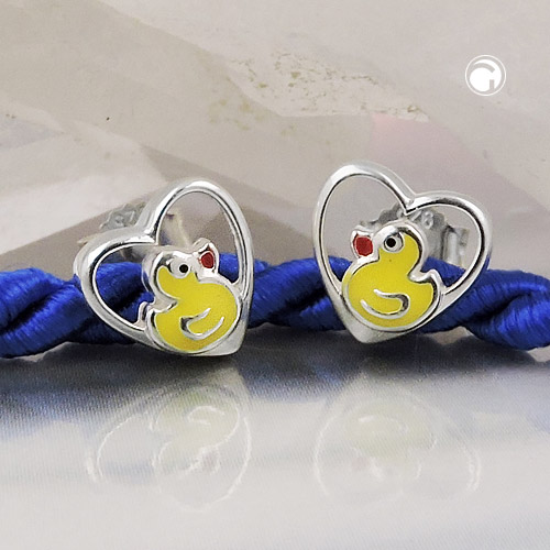 Puces d'oreilles argent sterling motif canard, bijou argent original