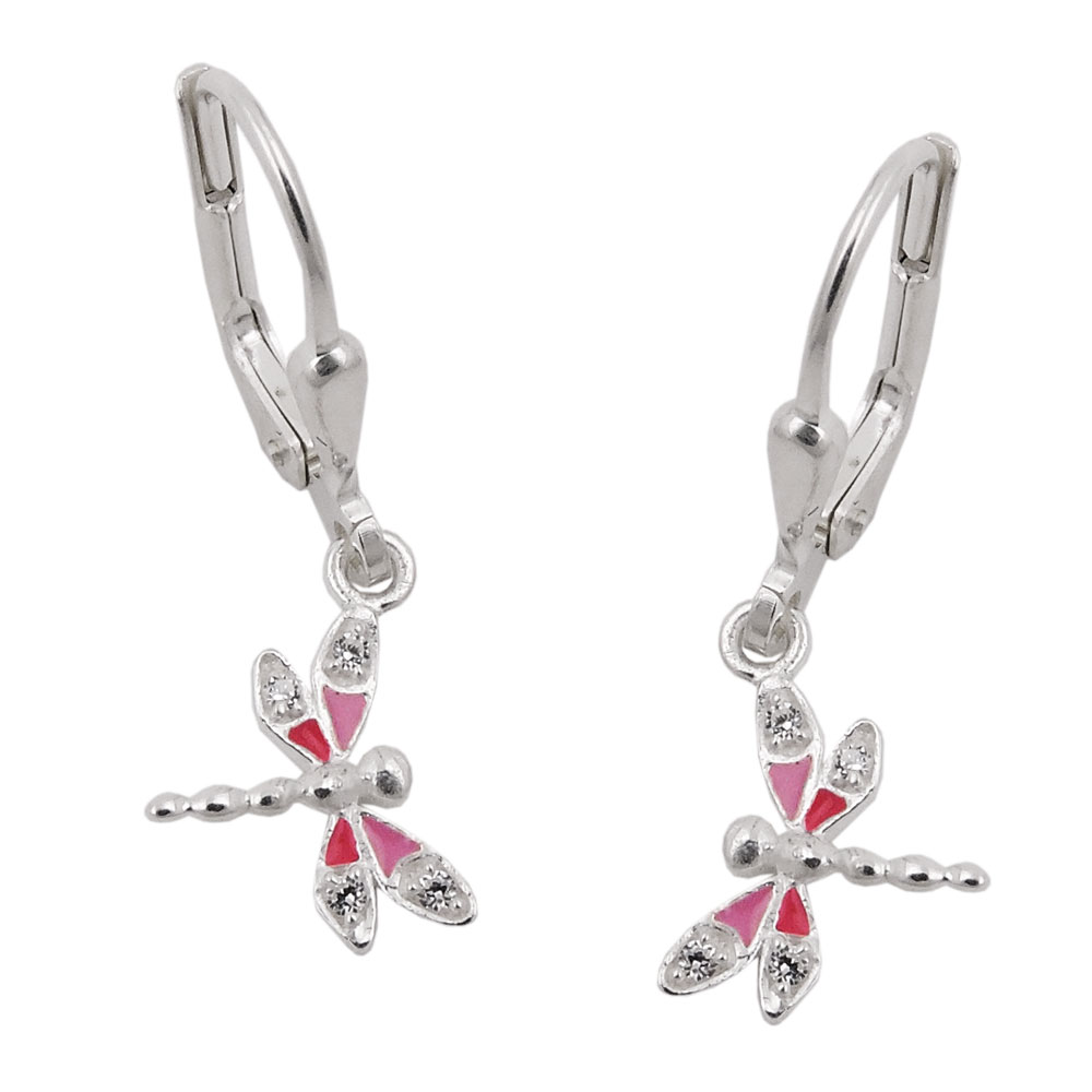 Boucles d'oreilles argent 925 libellule, motif libellule sur créole à charnière