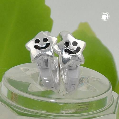 Créoles argent sterling forme étoile avec visage gravé