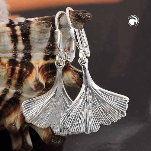 Paire de boucles d'oreilles argent sterling motif ginkgo