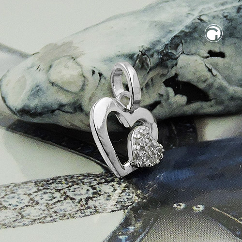 Pendentif argent sterling coeur strass vue de face