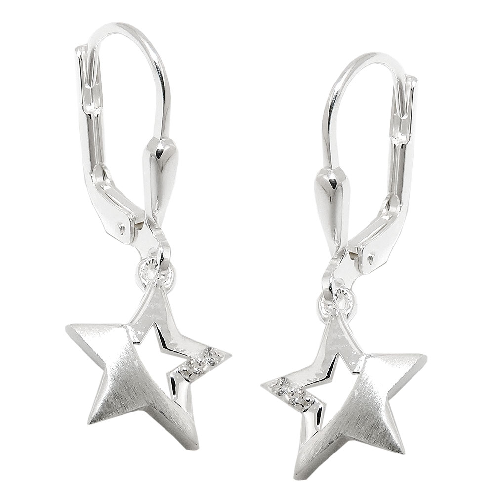 Boucles d'oreilles argent 925 en forme d'étoile mate et brillante