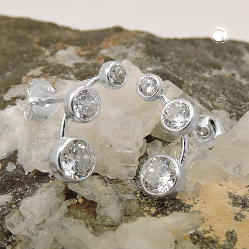 Paire de boucles d'oreilles argent sterling serties de zirconias