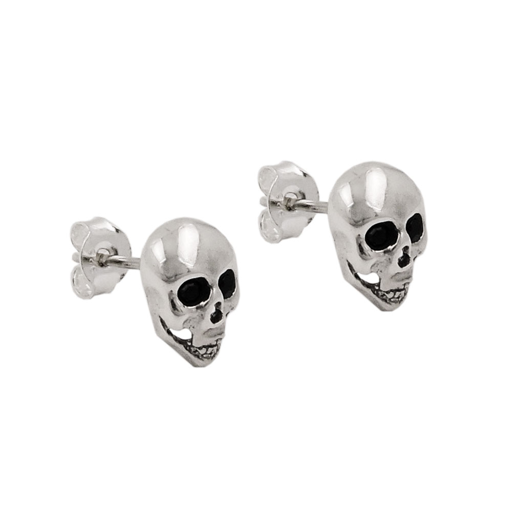 Boucles d'oreilles argent 925 crâne yeux verre noir