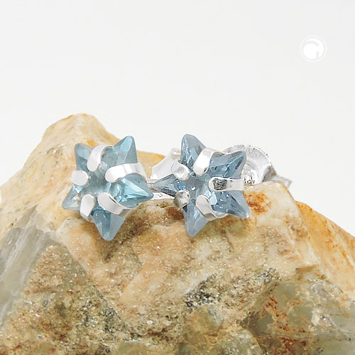 Dormeuses argent sterling en forme d'étoile pierre bleue 6mm