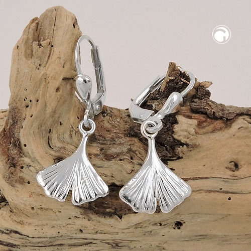 Boucles d'oreilles argent sterling en forme de feuille de ginkgo, vue de profil