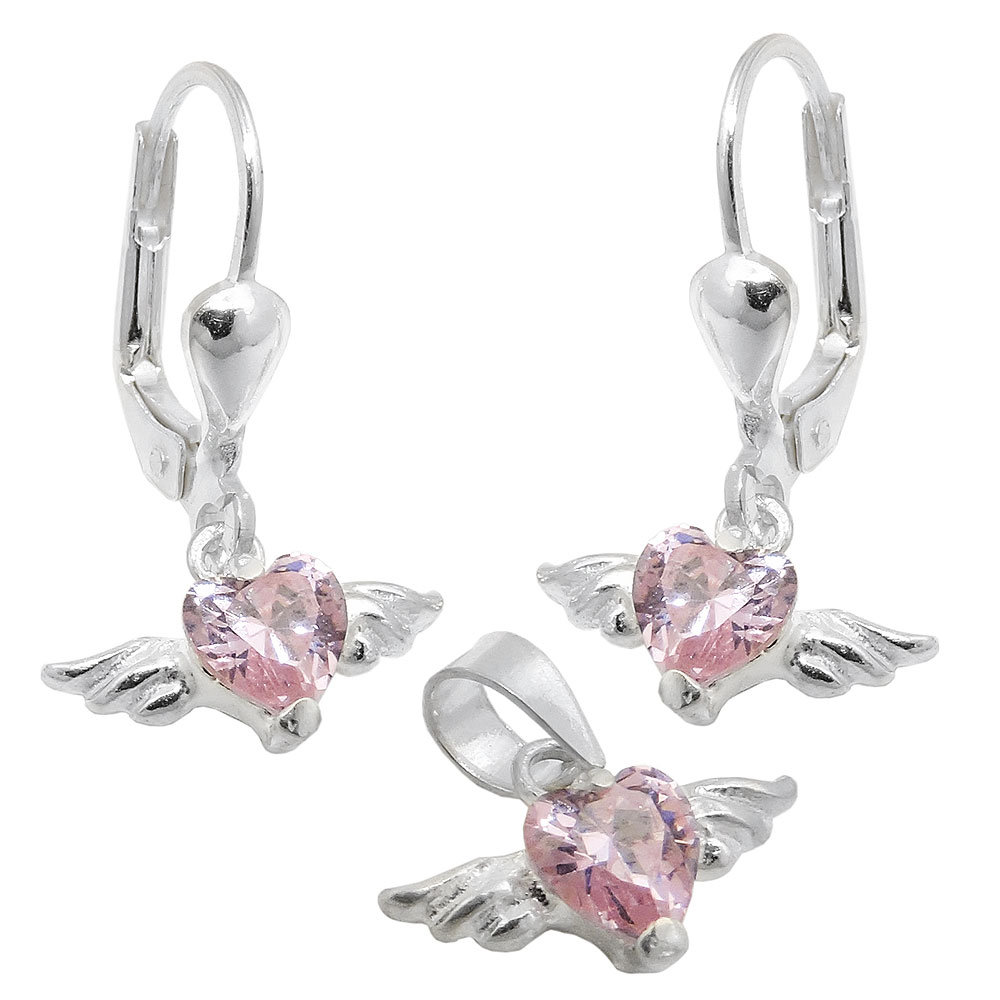 Boucles d'oreilles argent 925 coeur zirconia rose vue avant