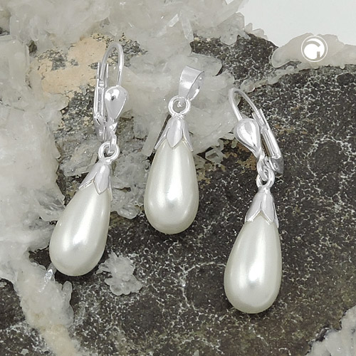 Paire de boucles d'oreilles argent perle blanche imitation