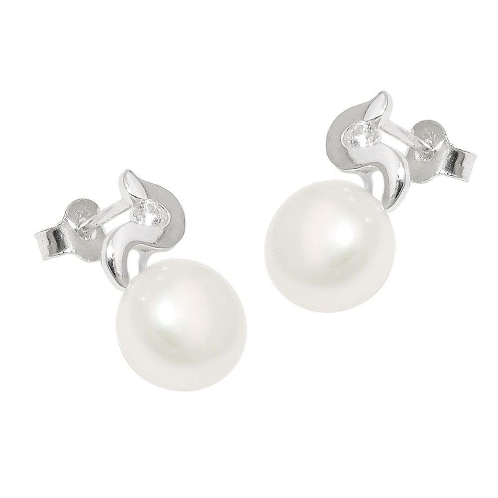 Boucles d'oreilles argent 925 avec perle de culture et zirconium