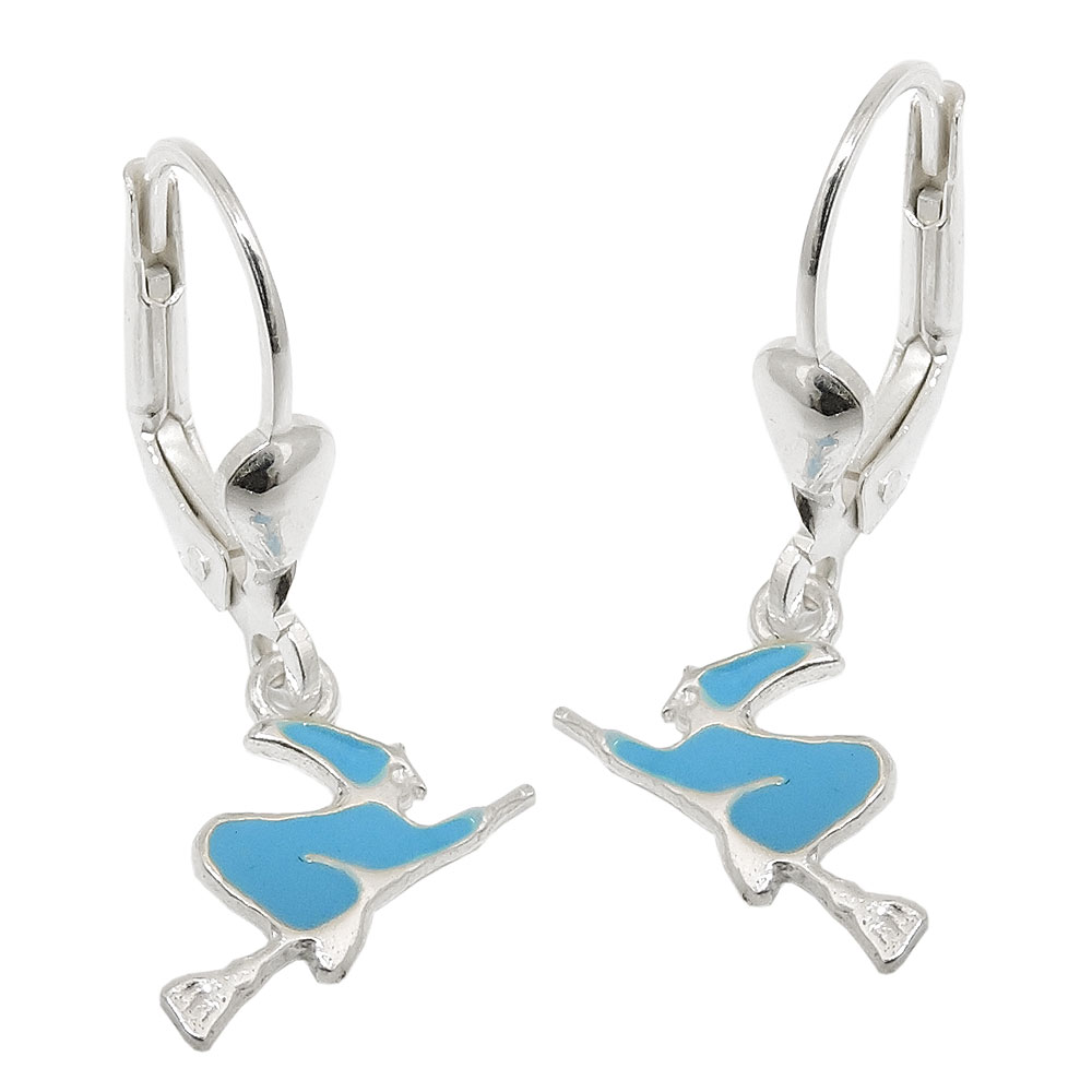Boucles d'oreilles argent 925 avec pendentif sorcière émaillé