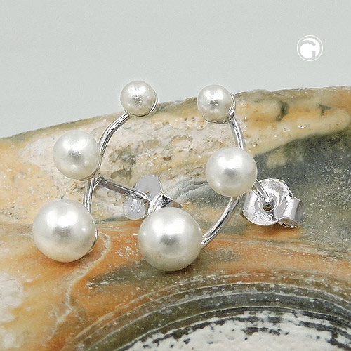 Paire de boucles d'oreilles argent perles blanches vue de face