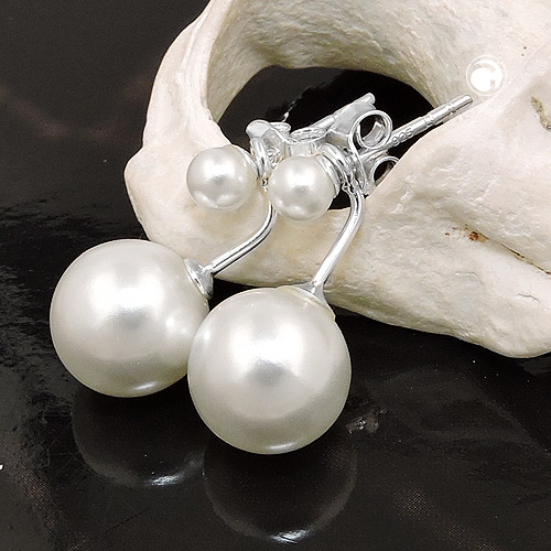 Paire de boucles d'oreilles argent sterling perles blanches
