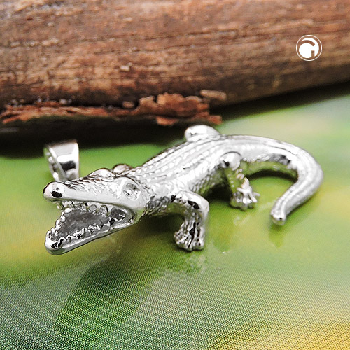 Vue de profil du pendentif reptile argent 925 rhodié