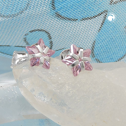 Paire de boucles d'oreilles argent sterling zircon rose