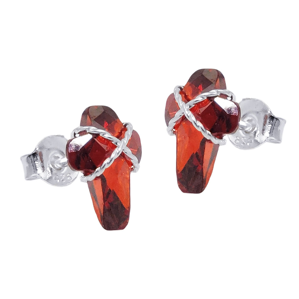 Boucles d'oreilles argent 925 croix avec zirconium grenat