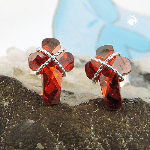 Boucles d'oreilles femme argent sterling croix zirconium grenat