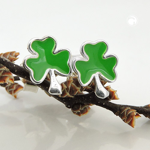 Clous d'oreilles argent sterling motif trèfle vert