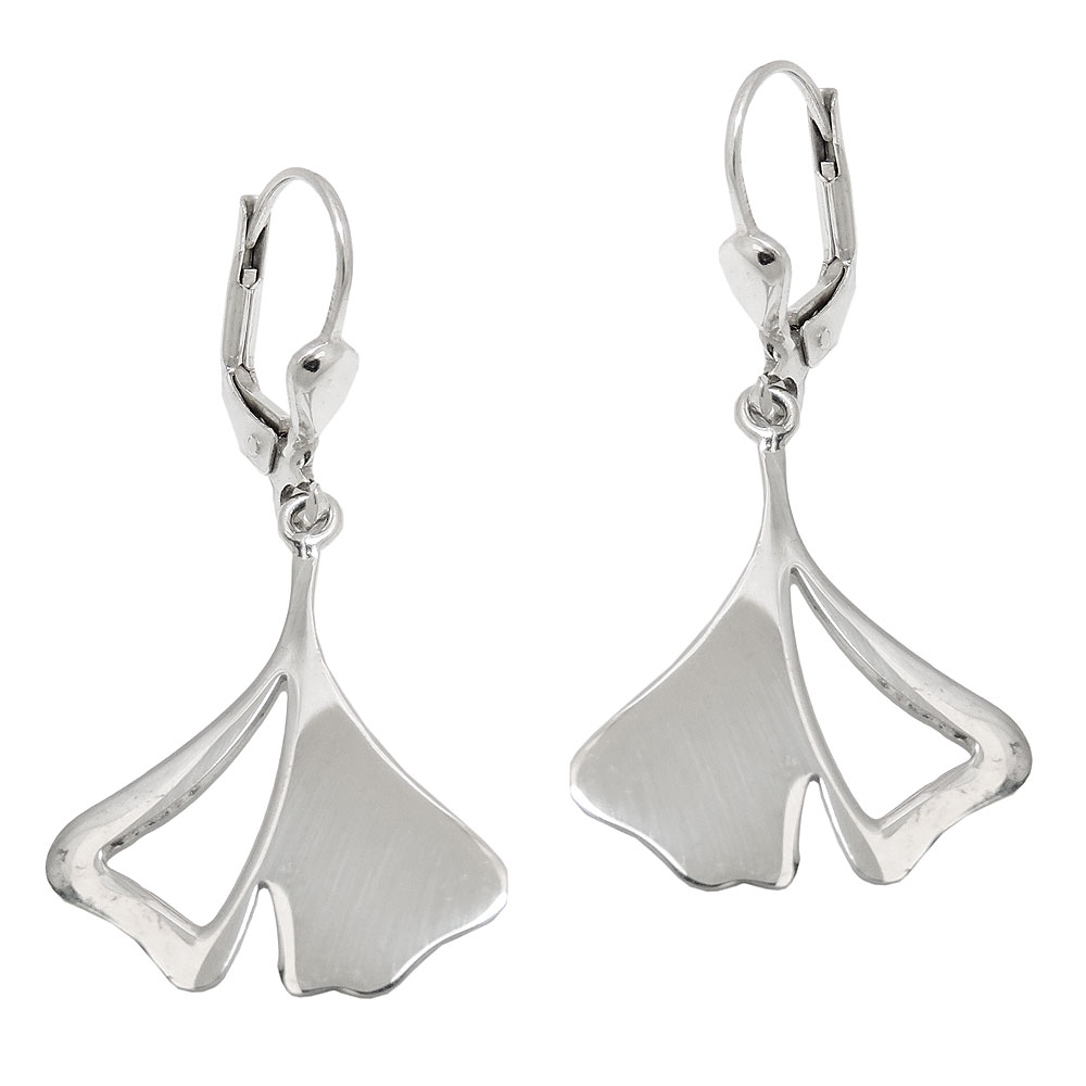 Boucles d'oreilles pendantes en argent 925 en forme de feuille de ginkgo