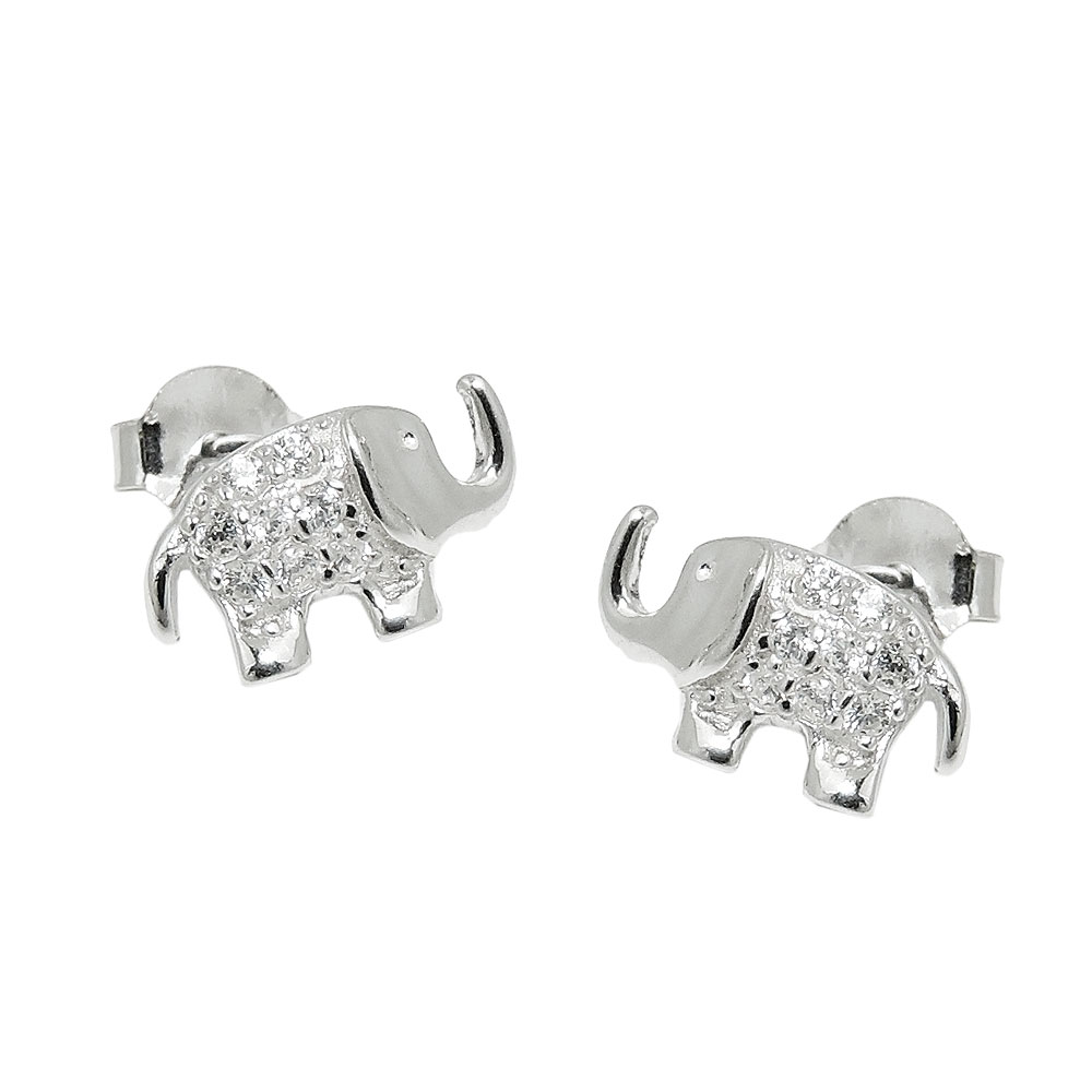 Boucles d'oreilles argent 925 forme éléphant avec zirconias rhodiées