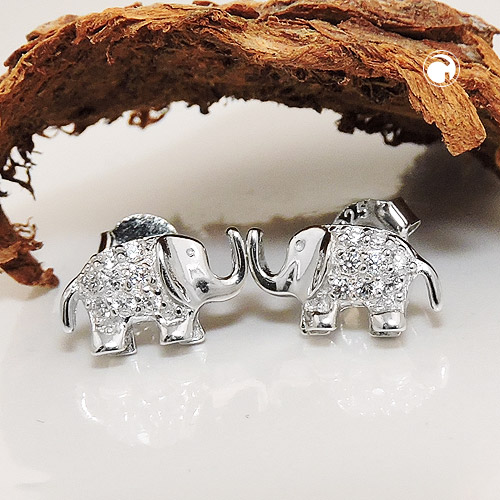 Paire de boucles d'oreilles argent sterling éléphant scintillant