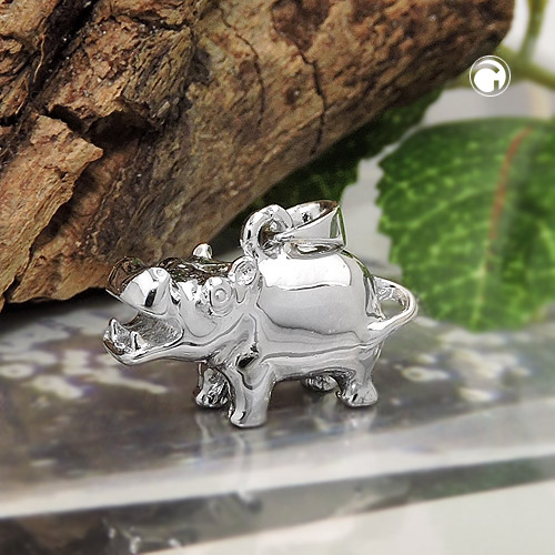 Pendentif hippopotame argent sterling profil