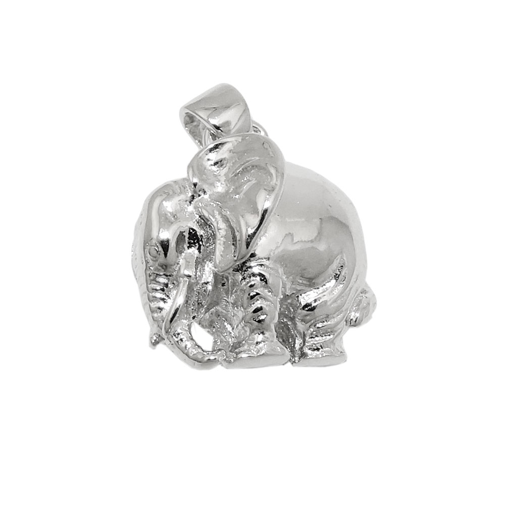 Pendentif argent 925 éléphant poli rhodié vue face