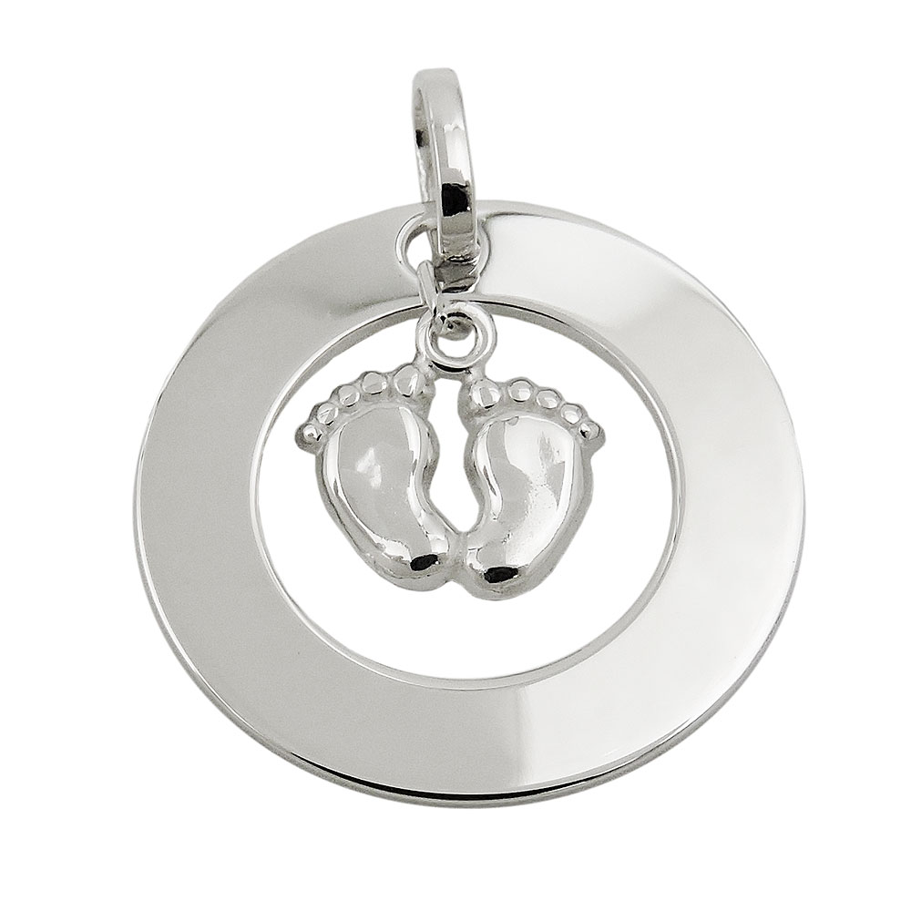 Pendentif argent 925 deux pieds sur fond blanc