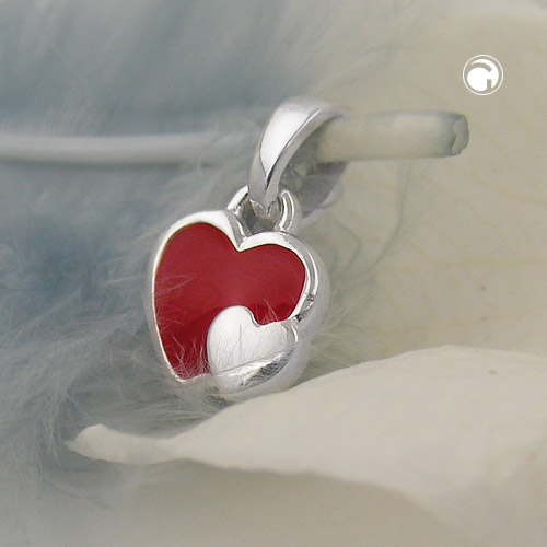 Pendentif cœur rouge laqué sur argent sterling vue de face