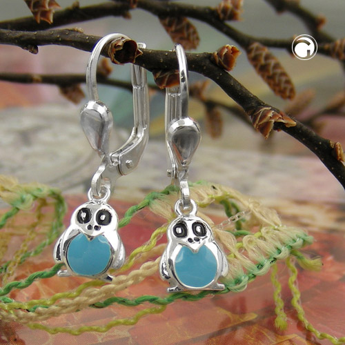 Boucles d'oreilles argent sterling forme manchot fermoir levier