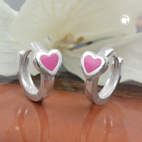 Créoles argent coeur rose pour femme