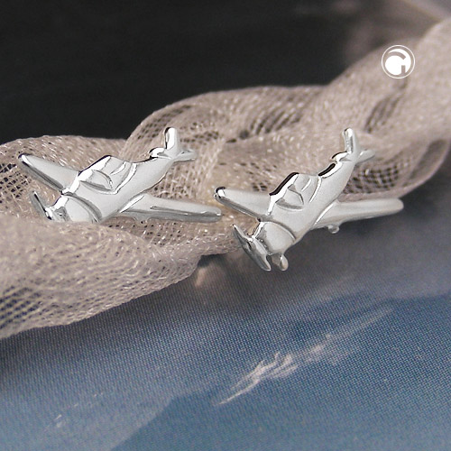 Boucles d'oreilles avion argent sterling, vue de profil