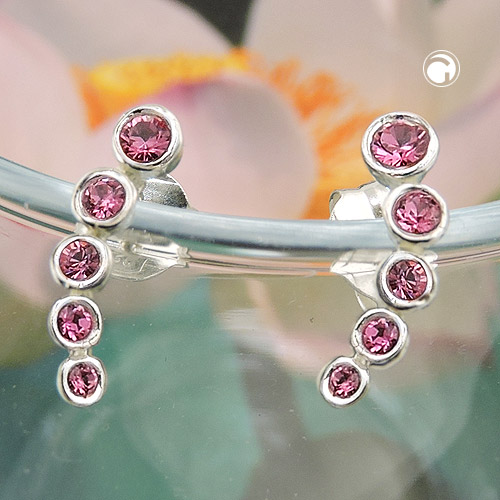 Paire de boucles d'oreilles en argent sterling avec cinq strass roses