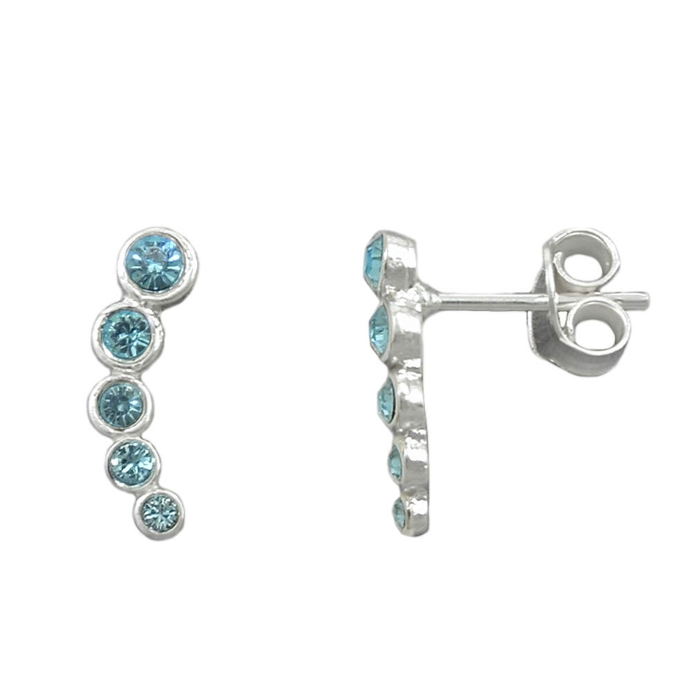 Boucles d'oreilles argent 925 avec cinq pierres en verre bleues
