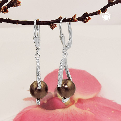 Paire de boucles d'oreilles argent sterling zirconia vue de profil