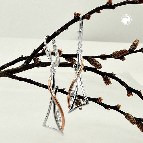 Boucles d'oreilles en argent sterling avec zirconium, vue de profil