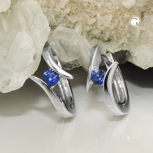 Créoles fines argent sterling pierre bleue zirconium