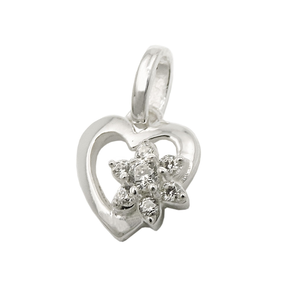 Pendentif argent 925 fleur zirconia vue de face