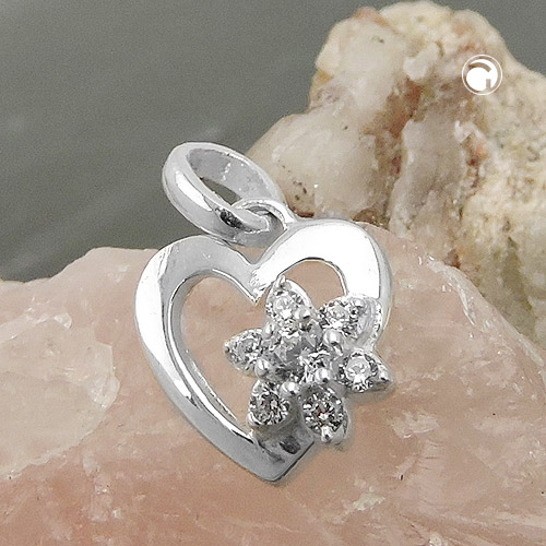 Pendentif argent sterling fleur zirconia sur fond blanc
