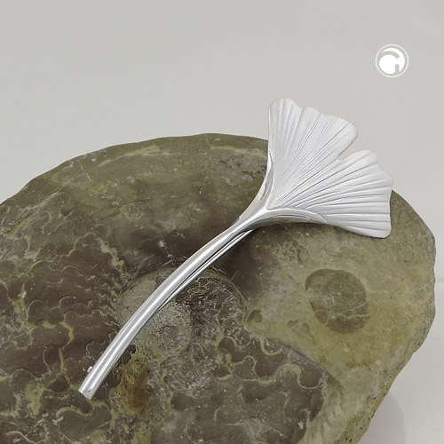 Broche argent 925 motif ginkgo biloba vue de profil