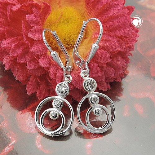 Boucles d'oreilles pendantes argent sterling avec zirconia
