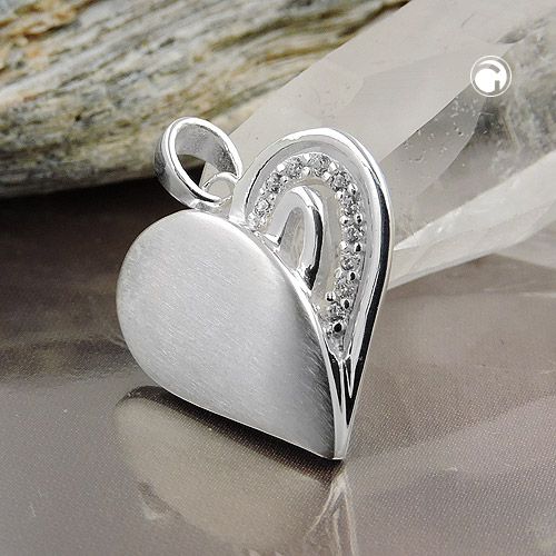 Pendentif argent 925 forme coeur zirconia vue de face