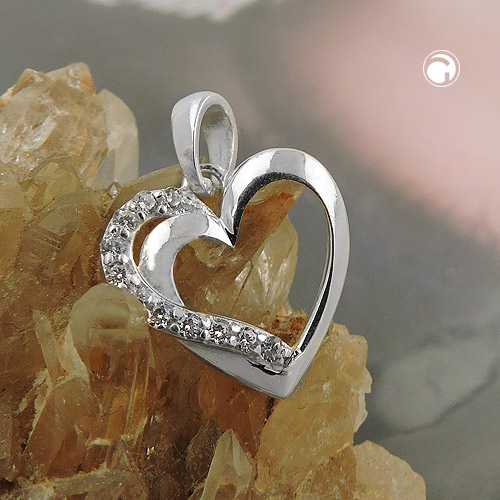 Pendentif argent sterling coeur zirconia vue de profil