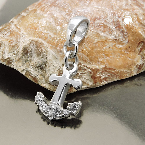 Pendentif argent sterling ancre zirconia détail brillant