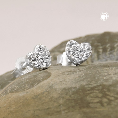 Studs argent coeur zirconia vue de face