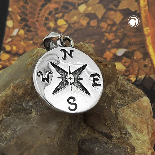 Pendentif boussole argent sterling vue de côté