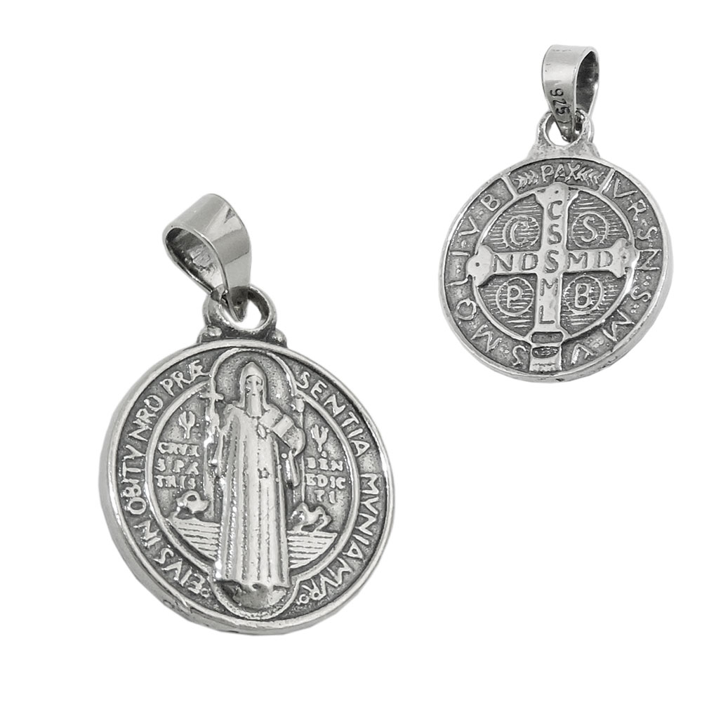 Pendentif médaille religieuse en argent 925 oxydé