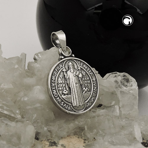 Médaille argent sterling 925, pendentif 14mm finition oxydée