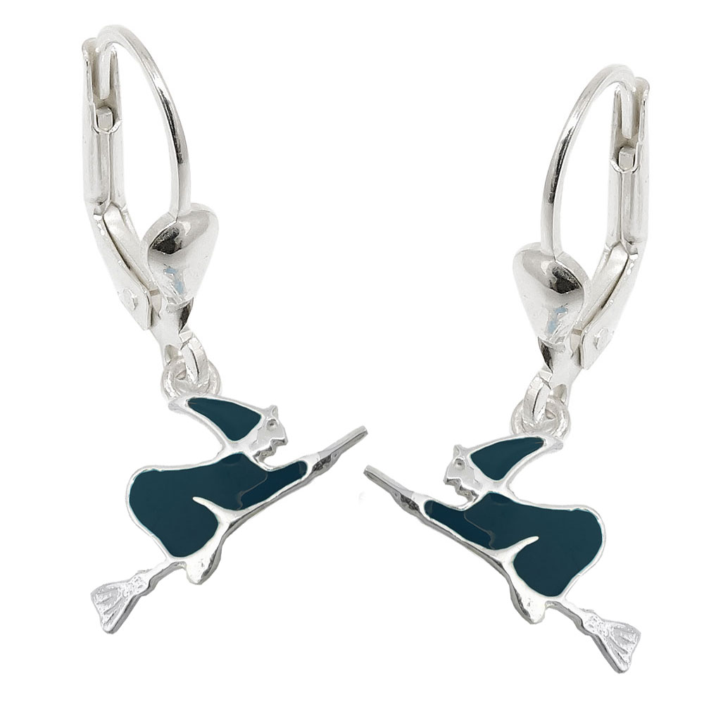 Boucles d'oreilles argent sorcière 925 motif fantaisie