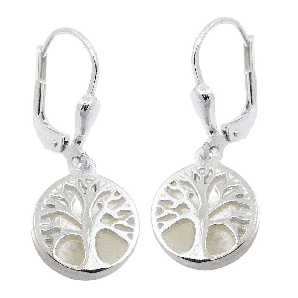 Boucles d'oreilles argent 925 arbre de vie avec perle