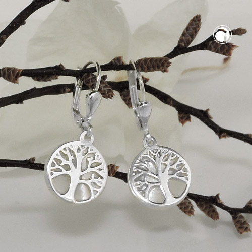 Paire de boucles d'oreilles argent sterling motif arbre de vie perle
